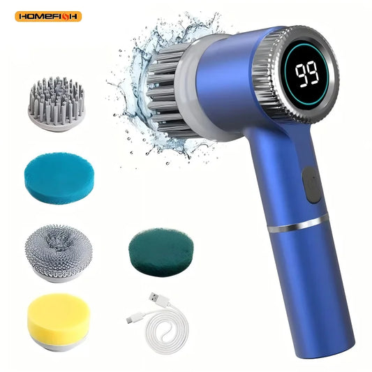 TurboSpin 5-in-1 Electric Shower Scrubber, 3-Speed Cordless Cleaning Brush